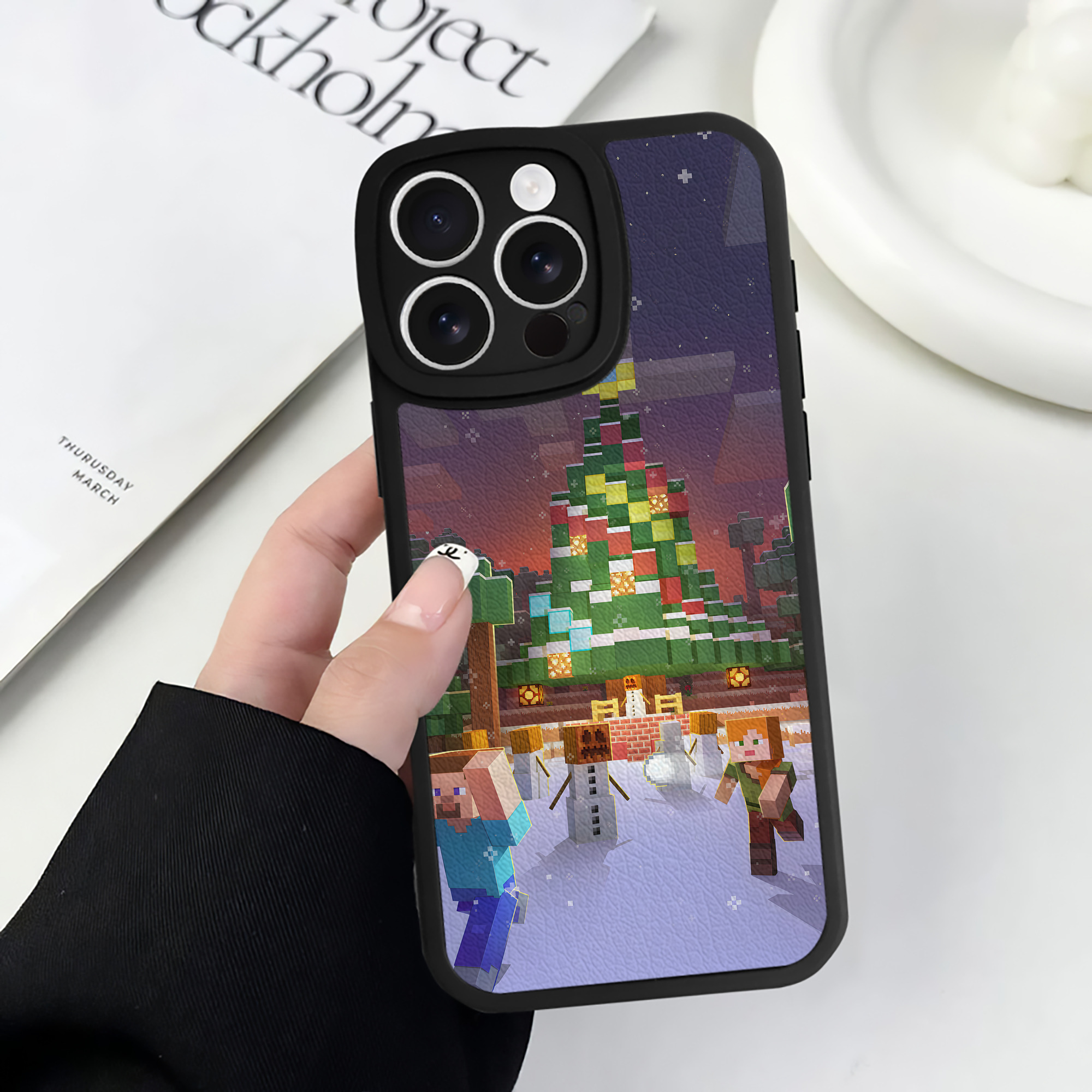 （画像用） マインクラフト ブロックの世界 Minecraft MC Block world 【iPhone 16シリーズ対応】シリコンスマホケース（レザー調） 材質：シリコン